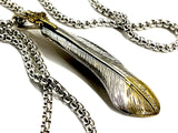 Solid Sterling Silver Cross and Eagle Feather Necklace with Detailed Engraving