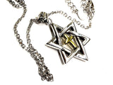 Sterling silver messianic star of david necklace with gold inlayed gold cross at the center crucifix seal of solomon