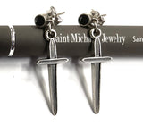 Solid Sterling Silver and Black Onyx Earrings Dangle with Studs S925 Hypoallergenic Elegant