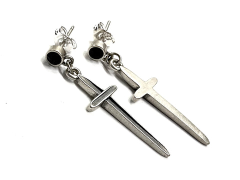 Solid Sterling Silver and Black Onyx Earrings Dangle with Studs S925 Hypoallergenic Elegant