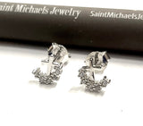 Dainty solid sterling silver cross and Zircon arc earrings S925 for girls women hypoallergenic silver cross wedding jewelry