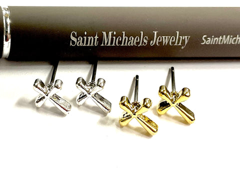 Contemporary Cross Earrings in Silver or Gold in a Modern flowing Design