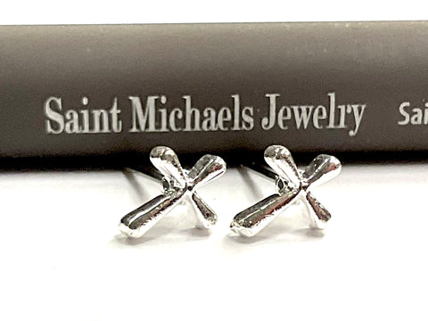 Contemporary Cross Earrings in Silver or Gold in a Modern flowing Design