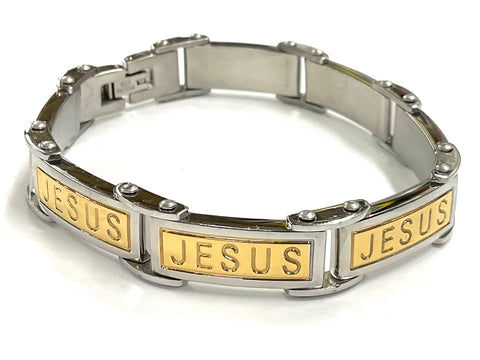 Mens Heavy Jesus Engraved Bracelet for Men Silver Gold Bangle Waterproof Stainless Steel Engraved Boys Cuff Heavy Design Christian Jewelry