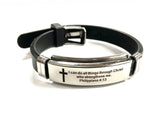 Philippians 4:13 Bracelet for Men I can do all things Silver Black Bangle Stainless Steel Engraved Boys Cuff Christian Jewelry