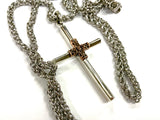Thick Solid Sterling Silver Cross Pure 925 Inlaid with Copper Accent Necklace for Men Old World Silver Necklace Cross Super Box Chain Jesus