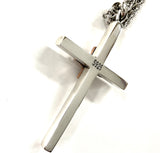 Thick Solid Sterling Silver Cross Pure 925 Inlaid with Copper Accent Necklace for Men Old World Silver Necklace Cross Super Box Chain Jesus