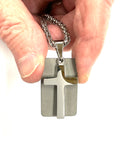 Silver Hand Made Cross Necklace Men Two Piece Dog Tag Handmade Custom Personalized Waterproof Stainless Steel Jesus Jewelry