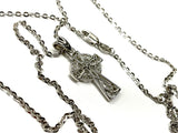 Irish Celtic Solid Sterling Silver Cross Necklace Intricate S925 Pendant for Women Cast Jewelry link Chain Jewellery for Girls