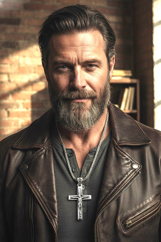 Large Solid Sterling Silver Cross Black Accent S925 Necklace for Men Old World Cross 2 Color Super Box Chain catholic crucifix Jesus