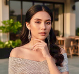 Solid Sterling Silver 3 Strand Cross Tassel Earrings Chain Dangle Studs Antiqued S925 Boho Wedding Jewelry Simple Cross of Jesus Crucifix