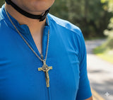 Solid sterling saint benedict cross silver gold crucifix of jesus christ S925 necklace men man women catholic orthodox religious san benito