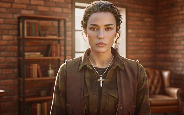 Hammered 2 Color Solid Sterling Silver Cross Necklace for men S925 with Brass inlay catholic crucifix