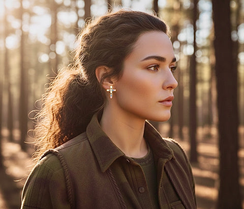 Sterling Silver Cross Earrings Stud Super Tiny Dainty Petite with Crystal Inlayed Zircon CZ Wedding for Girls jewelry bridesmaids jewellery
