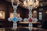 925 Solid Sterling Silver Red Ruby Cross Vintage Antique Necklace S925 Pendant for Women Cast Jewelry link Chain Jewellery for Girls