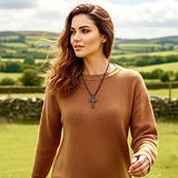 black cross necklace obsidian hematite black mens ancient old world pendant waterproof stainless steel boys box chain crucifix man jewelry