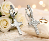 Set - sterling silver zircon cross earrings and necklace S925 pendant for women cast jewelry link chain jewellery for girls