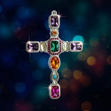 Solid Sterling Silver Colored Stone Cross Antiqued Necklace S925 Pendant for Women Cast Jewelry link Chain Jewellery for Girls