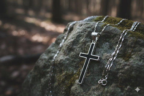 Solid Sterling Silver Cross S925 with Black Accent Stainless Steel Chain necklace for Men Women Old World Cross 2 Color Wheat Chain Jesus
