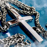 Solid Sterling Silver Cross S925 with Black Accent Stainless Steel Chain necklace for Men Women Old World Cross 2 Color Wheat Chain Jesus