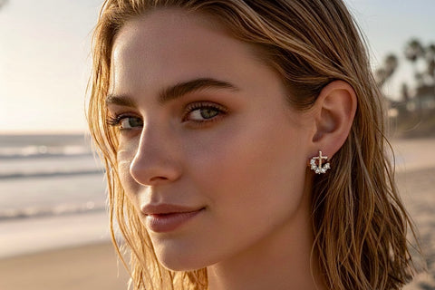 Dainty solid sterling silver cross and Zircon arc earrings S925 for girls women hypoallergenic silver cross wedding jewelry