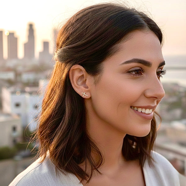 Dainty Solid Sterling Silver Cross Huggie Earrings 925 for Girls Women Silver Jesus Cross Post Wedding Jewelry Simple Christ Cross