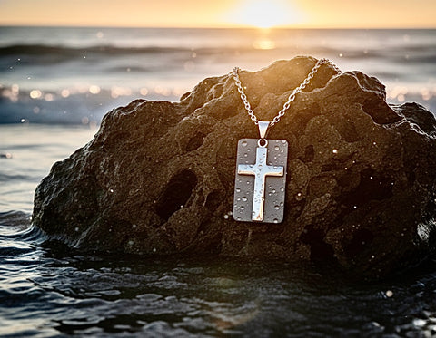 Silver Hand Made Cross Necklace Men Two Piece Dog Tag Handmade Custom Personalized Waterproof Stainless Steel Jesus Jewelry
