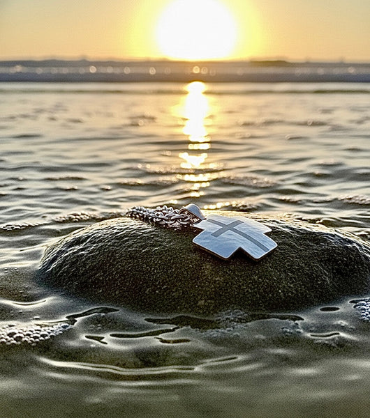 Iron Cross Necklace for Men Handmade Custom Cross Silver Waterproof Pendant Chain Hand Hammered Boys Christian Jewelry 3 Crosses of Calvary