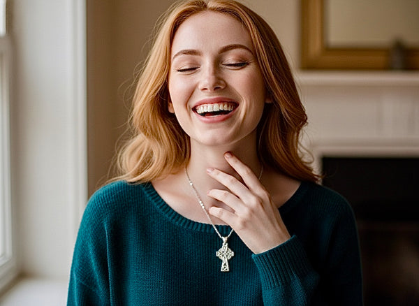 Irish Celtic Solid Sterling Silver Cross Necklace Intricate S925 Pendant for Women Cast Jewelry link Chain Jewellery for Girls