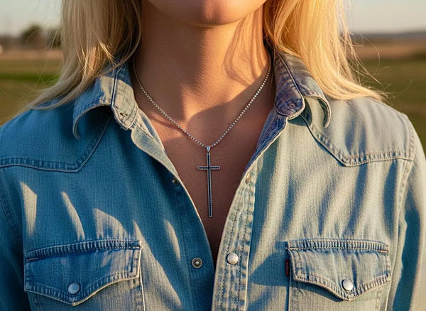 Thin long solid sterling silver cross necklace black CZ S952 elegant slender design wedding jewelry for women girls