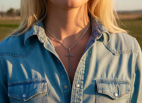 Thin long solid sterling silver cross necklace black CZ S952 elegant slender design wedding jewelry for women girls