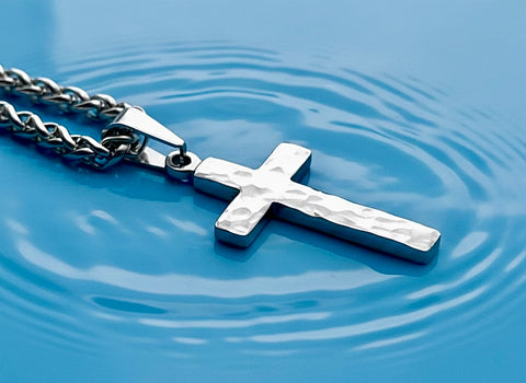 Silver cross necklace hand cut and hand hammered handmade custom pendant popular size women men man girls boys christian jewelry jewellery