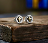 Dainty Solid Sterling Silver Cross with Floral Sides S925 for Girls Women Silver Jesus Cross Post Wedding Jewelry Simple Christ