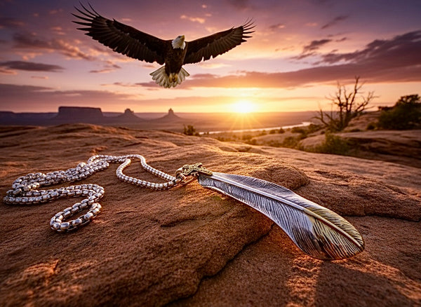 Solid Sterling Silver Cross and Eagle Feather Necklace with Detailed Engraving