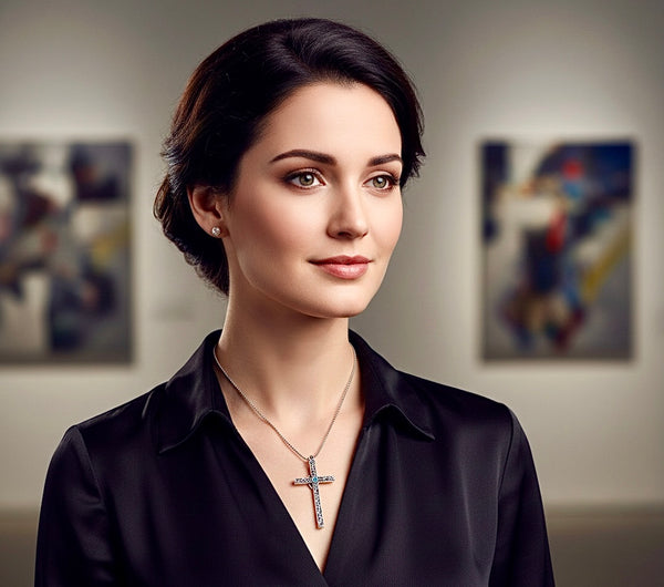 Cross Two Sided Mary Madonna AquaMarine Colored Stone Filigreed S925 Solid Sterling Silver Old World Silver Necklace Cross 2 Color Jesus