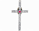 Cross Two Sided Mary Madonna AquaMarine Colored Stone Filigreed S925 Solid Sterling Silver Old World Silver Necklace Cross 2 Color Jesus
