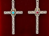 Cross Two Sided Mary Madonna AquaMarine Colored Stone Filigreed S925 Solid Sterling Silver Old World Silver Necklace Cross 2 Color Jesus