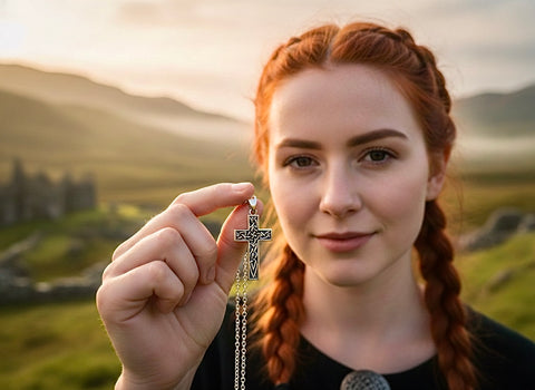 Irish Celtic Pure Solid Sterling Silver Cross Necklace S925 Pendant for Women Cast Jewelry