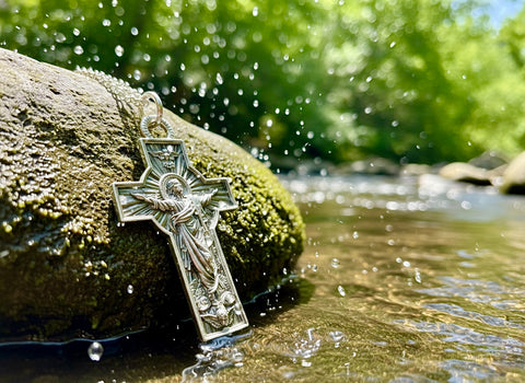 Gorgeous Vintage Jesus Ascension Cross Solid Sterling Silver Prince of Peace Dove Crucifix Catholic Antiqued Chain