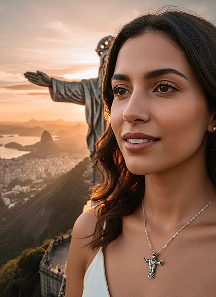 Solid Sterling Silver Christ the Redeemer Jesus Prince of Peace Crucifix open arms Cross Italian Chain catholic Rio Brazil Cristo Redentor