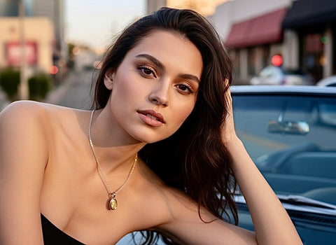 Solid Sterling Silver Ave Maria inlayed necklace Virgin Mary Madonna pendant S925 for Women