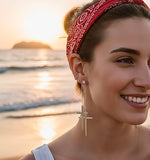 2 cross earrings double tassel and chain cross of jesus all waterproof hypoallergenic stainless steel 2