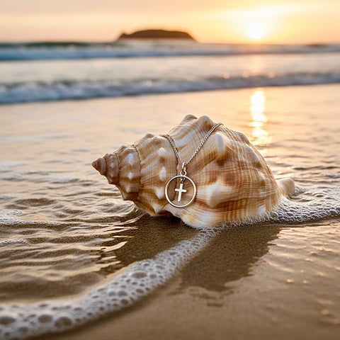 Petite Solid Sterling Silver Cross Circle Outline Accent Necklace S925 Pendant for Women Cast Jewelry link Chain Jewellery for Girls