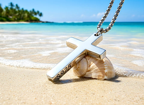 Solid sterling silver cross S925 stamp accent stainless steel necklace for men old world silver necklace cross super box chain for man jesus