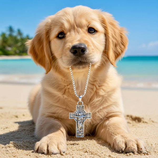 Gorgeous Vintage Jesus Ascension Cross Solid Sterling Silver Prince of Peace Dove Crucifix Catholic Antiqued Chain