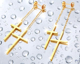 2 cross earrings double tassel and chain cross of jesus all waterproof hypoallergenic stainless steel 2