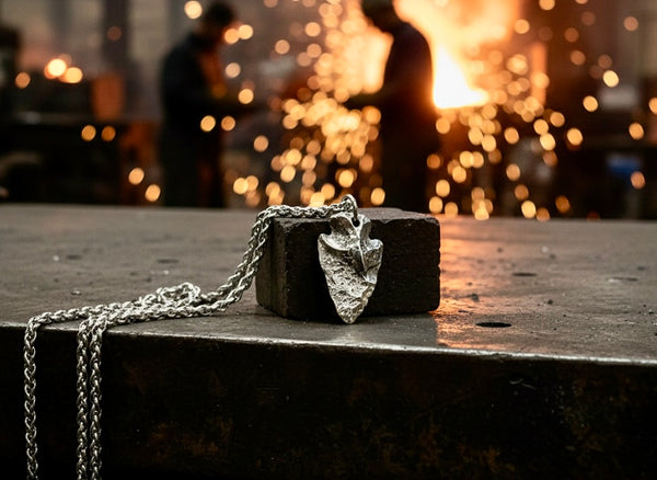 Solid Sterling Silver Forged Viking Arrow Head Pendant S925 Stamp Accent Necklace for Men Old World Silver Super Box Chain