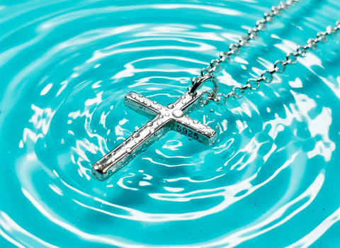 Solid Sterling Silver Cross S925 Stamp Accent Stainless Steel Necklace Old World Silver
