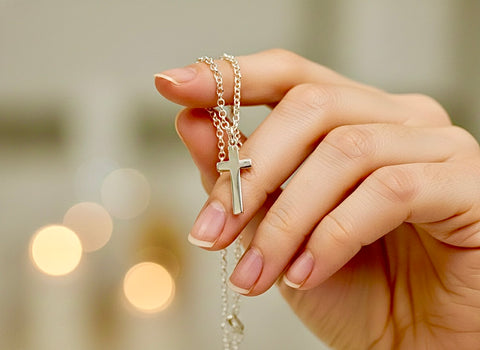 Light and Thin Solid Sterling Silver Cross S925 Stamp Accent Stainless Steel Necklace for Men Old World Silver Necklace Cross