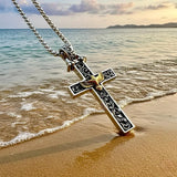 Solid Sterling Silver Golden Eagle Cross Necklace Antiqued Western S925 Pendant for Men